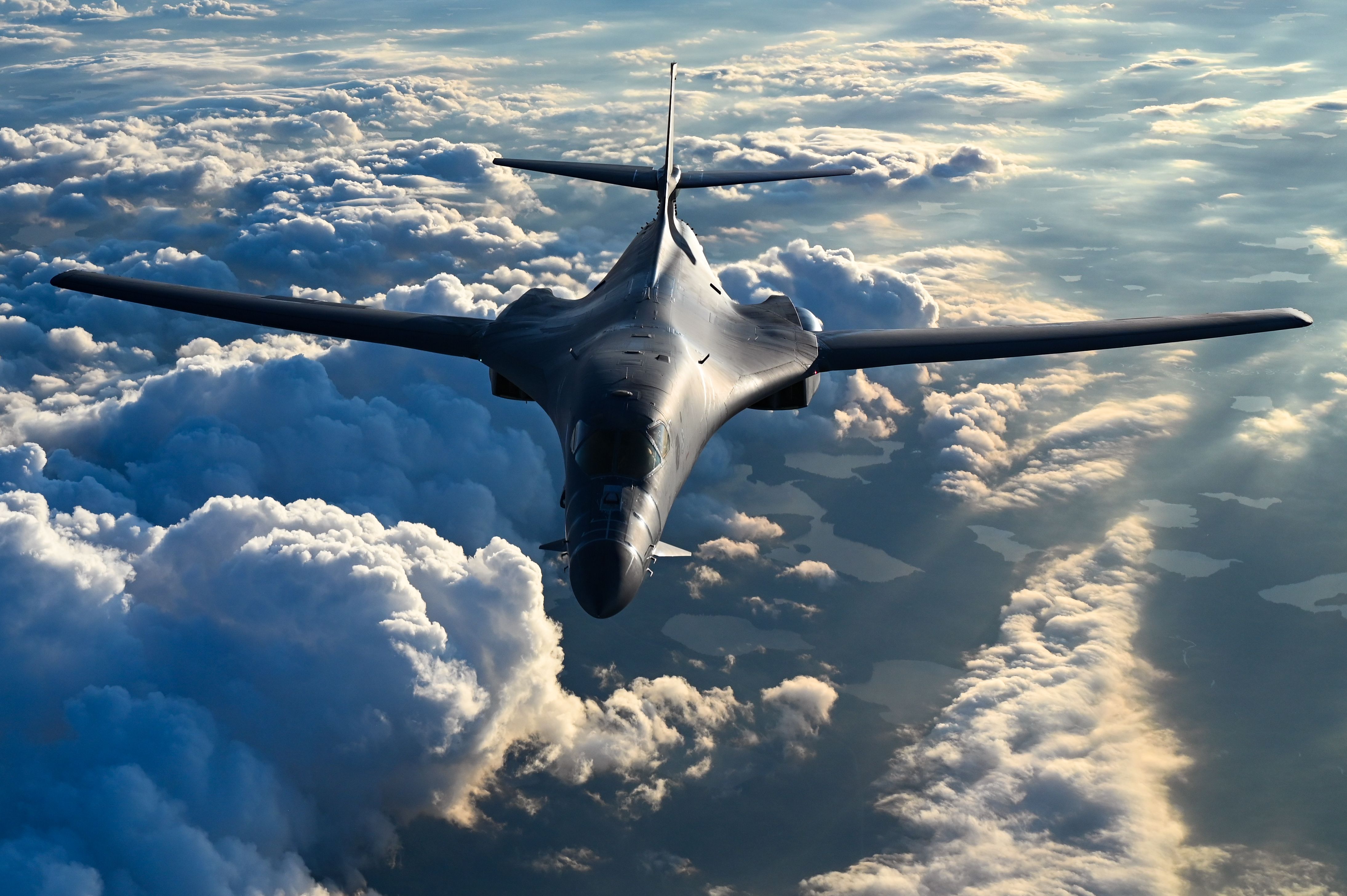 ir Force B-1B Lancer aircraft assigned to the 34th Expeditionary Bomb Squadron at Ellsworth Air Force Base, prepares to refuel.