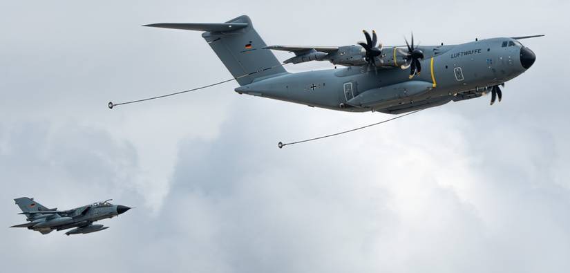 Panavia Tornado IDS and ECR, German Air Force and Airbus A400m demonstration of aerial refuelling