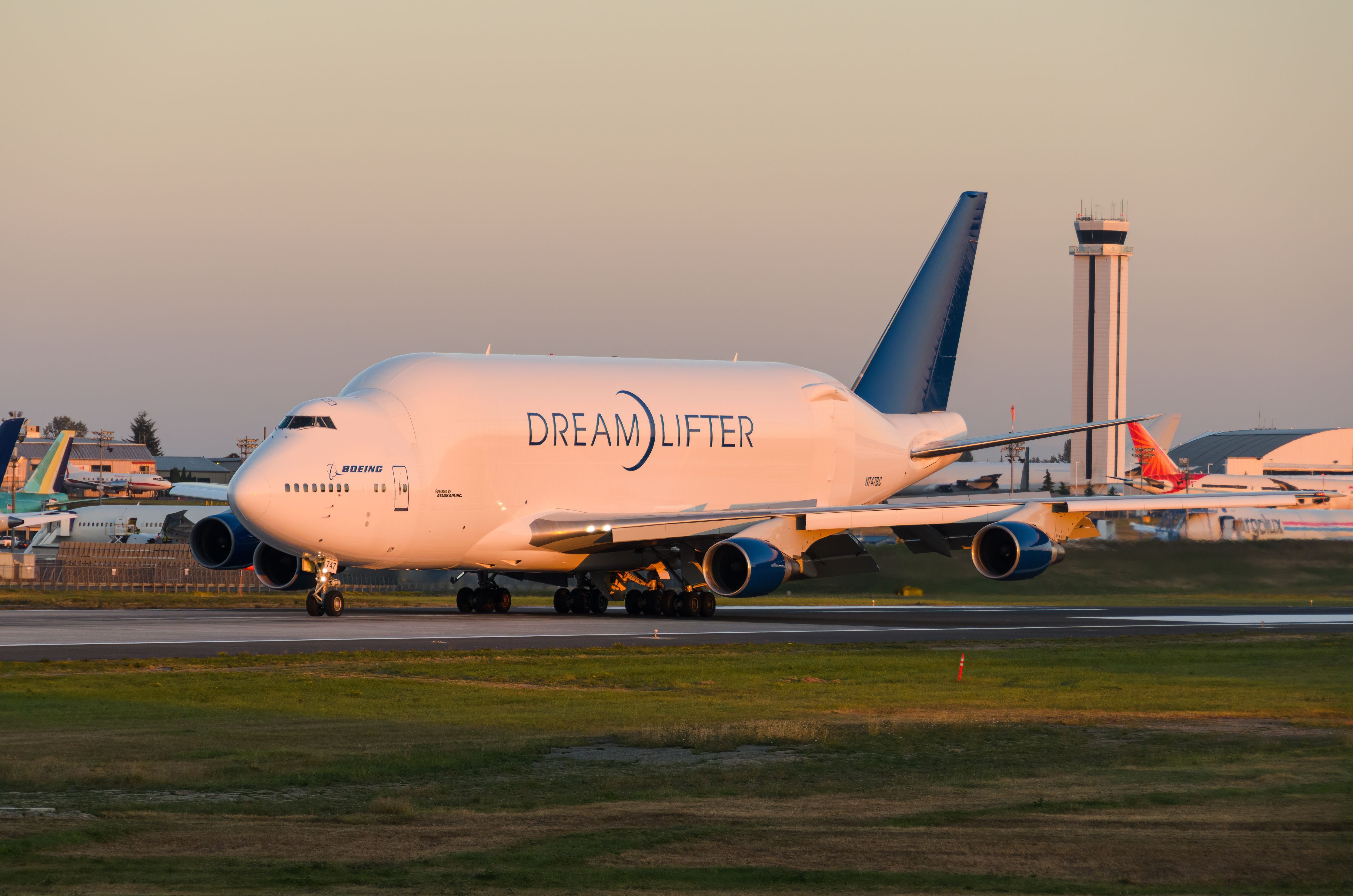 Boeing Dreamlifter aircraft on the runway 