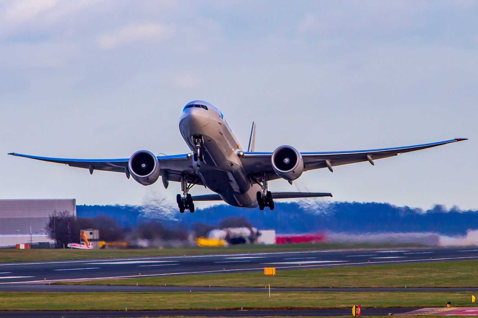 AeroLogic Boeing 777F taking off
