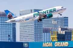 A Frontier Airlines Airbus A320neo taking off